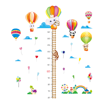 PVC Height Growth Chart Wall Sticker, Animal with 60 to 160 cm Measurement, for Kid Room Bedroom Wallpaper Decoration, Colorful, 900x390x3mm, 3pcs/set