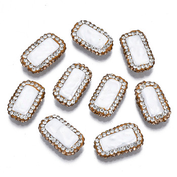 Polymer Clay Rhinestone Beads, with Natural Freshwater Pearl, Rectangle, Chocolate, Mint Cream, PP13(1.9~2mm), 18.5~20x11~12x4mm, Hole: 0.7~0.9mm