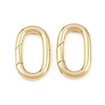 Brass Spring Gate Rings, Oval, Rack Plating, Long-Lasting Plated, Lead Free & Cadmium Free, Real 18K Gold Plated, 19.5x12x3mm, Inner Diameter: 14x6.5mm