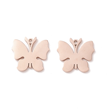 304 Stainless Steel Pendants, Butterfly, Rose Gold, 11x12x0.8mm, Hole: 1mm