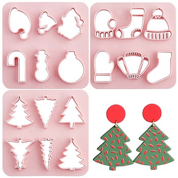 3Pcs 3 Style ABS Plastic Clay Cutters, Clay Modeling Tool, Christmas Tree/Sock/Hat, Mixed Patterns, 10x10x1cm, Inner Diameter: 1.5~3.45x2.45~3.5cm, 1pc/style