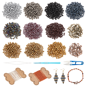 DIY Crochet Crafts Making Kit, Including Glass Seed Beads, Cotton Yarn, Tibetan Style Hook Clasps, Aluminum Crochet Hooks, Needles, Scissors, Mixed Color, 4~5x3~4mm, Hole: 1~2mm