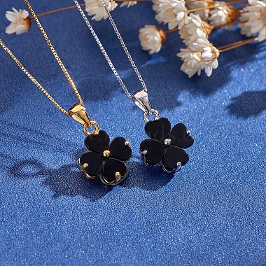 Silver Clover Necklace with Black Onyx and Black Onyx