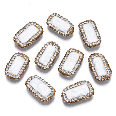 Mint Cream Rectangle Polymer Clay+Glass Rhinestone Beads