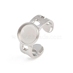 Hollow Heart 304 Stainless Steel Cuff Ring Components, Round Pad Ring Setting, Stainless Steel Color, 7mm, US Size 8 1/2(18.5mm), Tray Size: 10mm(SA-CBA82C8-02B-P)