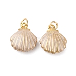 Brass Enamel Pendants, Rack Plating, Long-Lasting Plated, with Jump Ring, Cadmium Free & Lead Free, Shell Shape Charm, Real 18K Gold Plated, Linen, 19x15.5x6mm, Hole: 3.5mm(KK-S525-09G-A)