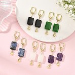 Natural White Jade & Blue Spot Jasper & Malaysia Jade & Black Onyx(Dyed & Heated) & Amethyst Beads Hoop Dangle Earrings, Rectangle & Heart, with Brass Huggie Hoop Earrings, Golden, 55x13mm(EJEW-JE07320)