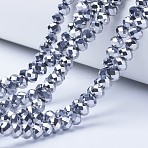 Electroplate Transparent Glass Beads Strands, Full Plated, Faceted, Rondelle, Platinum Plated, 6x5mm, Hole: 1mm, about 80~85pcs/strand, 38~40cm(EGLA-A034-T6mm-UA05)