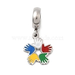304 Stainless Steel Colorful Enamel European Dangle Charms, Hand Large Hole Pendants, Stainless Steel Color, 24mm, Hole: 4.5mm(STAS-D153-01B-P)