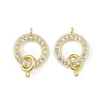 Brass Micro Pave Clear Cubic Zirconia Ring Connector Charms, Long-Lasting Plated, Rack Plating, Lead Free & Cadmium Free, Ion Plating(IP), Real 18K Gold Plated, 25mm, Hole: 1.8mm(KK-H527-25G)