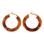 1 Pair 304 Stainless Steel Hoop Earrings, with Thick Circle Design, Golden, Red, 43x41.5x7.5mm(EJEW-TA0001-89E)