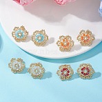 Flower Glass Seed Bead Stud Earrings, Mixed Color, 21.5x20mm, 4pairs/set(EJEW-MZ00668)
