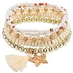1 Set Bohemian Vacation Style Glass Beaded Stackable Stretch Bracelets Set for Women, Golden, 7-7/8 inch(20cm), 5 styles, 1pc/style(BJEW-SP0001-13)
