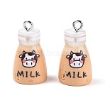 Printed Opaque Resin Pendants, Milk Charm, with Platinum Iron Loops, Moccasin, 23~23.5x12~13mm, Hole: 2mm(RESI-N051-12A)