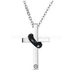Stainless Steel Cross with Word Cover me with Love Pendant Necklace, Electrophoresis Black, 17.52 inch(44.5cm), Pendant: 29x17mm(JN1130A)