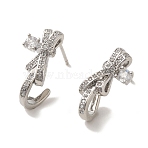 Brass Stud Earrings, Cubic Zirconia, Cadmium Free & Lead Free, Butterfly, Platinum, 19x7.5mm(EJEW-R162-15A-P)