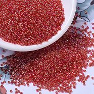 MIYUKI Round Rocailles Beads, Japanese Seed Beads, 11/0, (RR254) Transparent Red AB, 2x1.3mm, Hole: 0.8mm, about 5500pcs/50g(SEED-X0054-RR0254)