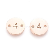 Numbers 304 Stainless Steel Links, Vacuum Plating, for Craft Jewelry Making, Flat Round, Rose Gold, Num.4, 10x1mm, Hole: 1.4mm(STAS-G216-04RG)