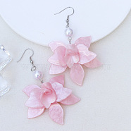 Bohemian Style Petal Patchwork Acrylic Flower Earrings with Water Ripple Design, Pink(HF8489-2)