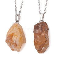 Natural Yellow Quartz Nugget Pendant Necklaces, with 304 Stainless Steel Cable Chains, 15.55~15.94 inch(39.5~40.5cm)(NJEW-JN04507-04)
