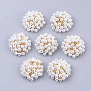 ABS Plastic Imitation Pearl Cabochons, Cluster Beads, with Glass Seed Beads and Golden Plated Iron Sieve Findings, Navajo White, 24~26x9~10mm(FIND-S319-25A)