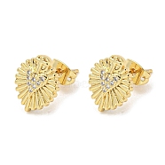 Heart Rack Plating Brass Micro Pave Cubic Zirconia Stud Earrings, Long-Lasting Plated, Lead Free & Cadmium Free, Real 18K Gold Plated, 12.5x10.5mm(EJEW-F331-07G)