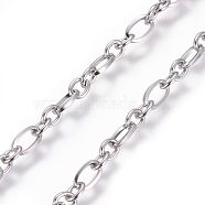 304 Stainless Steel Figaro Chains, Unwelded, Stainless Steel Color, 3.2~3.3mm, Links: 6x3.3x0.7mm and 4x3.2x0.7mm(CHS-L020-038P)