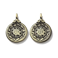 Tibetan Style Brass Pendants, Cadmium Free & Lead Free, Round with Animals, Antique Bronze, 14.5x10.5x1.5mm, Hole: 1.4mm(KK-M284-42AB)