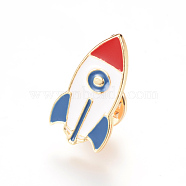Alloy Enamel Brooches, Enamel Pin, with Brass Finding, Rocket, Light Gold, White, 25x13mm, Pin: 1.2mm(X-JEWB-Q026-07KC)