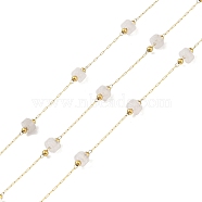 Ion Plating(IP) 304 Stainless Steel Link Chains, Natural Rose Quartz Beads & Spool, Soldered, Real 18K Gold Plated, 8x4mm, about 32.81 Feet(10m)/Roll(CHS-A010-03G-04)