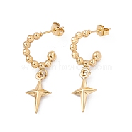 304 Stainless Steel Ring with Star Dangle Stud Earrings, Half Hoop Earrings for Women, Golden, 33mm, Pin: 0.7mm(EJEW-B018-03G)