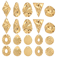 20Pcs 10 Style Textured 201 Stainless Steel Pendants, Mixed Shapes, Golden, 18~32.5x16~23.5x0.5~1mm, Hole: 1.2~1.7mm, 2pcs/style(STAS-UN0047-26G)