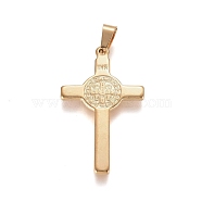 304 Stainless Steel Pendants, Lord's Prayer Cross, Golden, 38.5x22.5x2mm, Hole: 3.5x6.5mm(STAS-G210-26G)