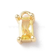 Brass Charms, with Glass, Rectangle Charm, Real 18K Gold Plated, Champagne Yellow, 8x4x3.5mm, Hole: 1.2mm(KK-I702-33B)