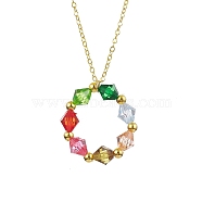 Colorful Acrylic Beaded Ring Pendant Necklaces, with Brass Cable Chains, Golden, 17.44 inch(44.3cm)(NJEW-JN04596-01)