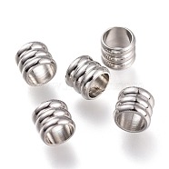 202 Stainless Steel Beads, Grooved, Column, Stainless Steel Color, 5x6mm, Hole: 4.5mm(STAS-I168-01A)