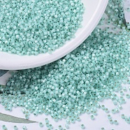 MIYUKI Delica Beads, Cylinder, Japanese Seed Beads, 11/0, (DB0626) Dyed Light Aqua Green Silver Lined Alabaster, 1.3x1.6mm, Hole: 0.8mm, about 2000pcs/10g(X-SEED-J020-DB0626)