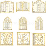 Olycraft 9Pcs 9 Styles Nickel Self-adhesive Picture Stickers, Golden, Window & Door, Mixed Patterns, 40x40mm, 1pc/style(DIY-OC0004-32)