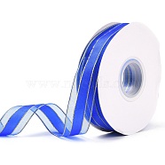 Solid Color Organza Ribbons, Golden Wired Edge Ribbon, for Party Decoration, Gift Packing, Royal Blue, 1"(25mm), about 50yard/roll(45.72m/roll)(ORIB-E005-A06)
