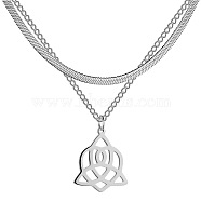 304 Stainless Steel Curb & Herringbone Chains Double Layer Necklaces, with Trinity Knot Pendant, Stainless Steel Color, 14.76 inch(37.5cm)(NJEW-P280-01P)