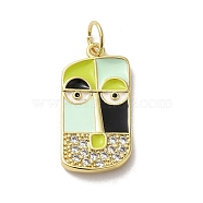 Brass Micro Pave Cubic Zirconia Pendants, with Enamel, with Jump Ring, Real 18K Gold Plated, Abstract Face, Aquamarine, 23.5x11.5x2mm, Hole: 3mm(KK-E092-28G-03)