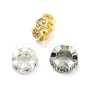 Brass Micro Pave Cubic Zirconia European Beads, Large Hole Beads, Long-Lasting Plated, Lead Free & Cadmium Free, Hexagon, Mixed Color, 7.5x3.5mm, Hole: 4.3mm(KK-H452-02)