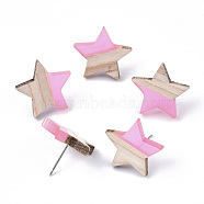 Transparent Resin & Wood Stud Earrings, with 304 Stainless Steel Pin, Star, Pearl Pink, 17x18mm, Pin: 0.7mm(EJEW-N017-001A-D05)