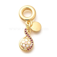 Brass Cubic Zirconia Football European Dangle Charms, Large Hole Pendants with Enamel, Real 18K Gold Plated, Pearl Pink, 28mm, Hole: 5mm(KK-U048-01G-02)