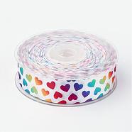 Single Face Satin Ribbon, Polyester Ribbon, Heart Pattern, Colorful, 1 inch(25mm), about 100yards/roll(91.44m/roll)(SRIB-D061-25mm-02)