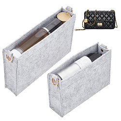 WADORN 2Pcs 2 Style Wool Felt Bag Organizer Inserts, with Alloy D-rings and Iron Findings, for Envolope Bag Accessories, Rectangle, Light Grey, 17~23x12~15.5x4.6~4.8cm, Hole: 16x13.5mm, 1pc/style(FIND-WR0007-41C)