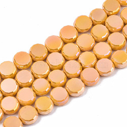 Electroplate Opaque Solid Color Glass Beads Strands, AB Color Plated, Faceted Flat Round, Orange, 8x4mm, Hole: 1.5mm, about 99~101pcs/strand, 27.76 inch~28.94 inch, (70.5cm~73.5cm)(EGLA-T020-07K)
