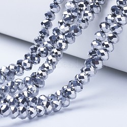 Electroplate Transparent Glass Beads Strands, Full Plated, Faceted, Rondelle, Platinum Plated, 6x5mm, Hole: 1mm, about 85~88pcs/strand, 16.1~16.5 inch(41~42cm)(EGLA-A034-T6mm-UA05)