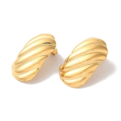 Stripe Oval Ion Plating(IP) 304 Stainless Steel Stud Earrings for Women, Golden, 32x20mm(EJEW-L287-026G)