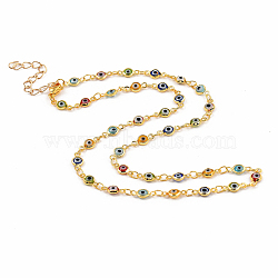 Brass Evil Eye Lampwork Link Chain Necklaces, with 304 Stainless Steel Lobster Claw Clasps, Golden, 16.25 inch(41.3cm)(NJEW-JN02948)